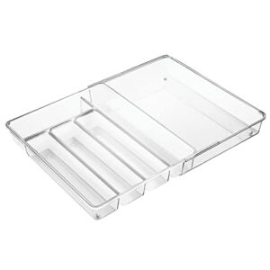 mDesign Adjustable, Expandable Plastic Kitchen Cabinet Drawer Storage Organizer Tray - for Storing Organizing Cutlery, Spoons, Cooking Utensils, Gadgets - 2" High - Clear