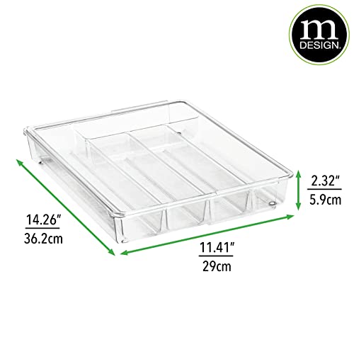 mDesign Adjustable, Expandable Plastic Kitchen Cabinet Drawer Storage Organizer Tray - for Storing Organizing Cutlery, Spoons, Cooking Utensils, Gadgets - 2" High - Clear