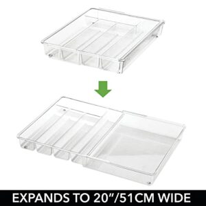 mDesign Adjustable, Expandable Plastic Kitchen Cabinet Drawer Storage Organizer Tray - for Storing Organizing Cutlery, Spoons, Cooking Utensils, Gadgets - 2" High - Clear