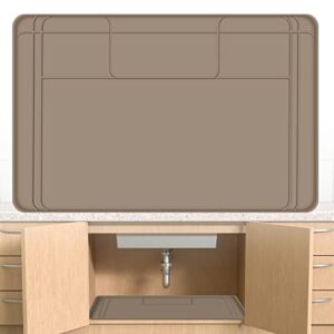 sanbege under sink mat liner 34″ x 22″, trimmable kitchen cabinet protector tray, multipurpose silicone waterproof mat for 36″ cabinet and crafting, pet bowls, floor organization (brown)