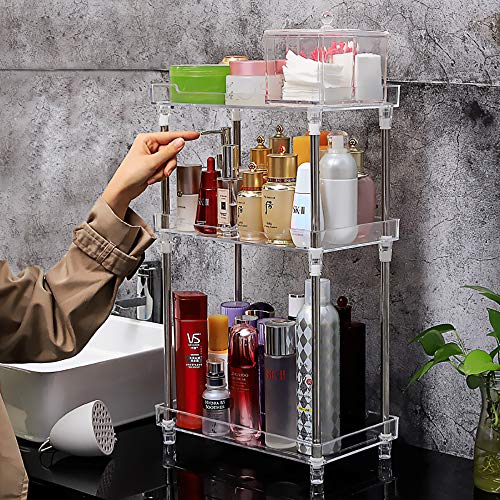 Bathroom Organizer Countertop, 3-Tire Skincare Organizers Vanity Tray Corner Shelf for Makeup Cosmetic Perfume, Multi-Functional Acrylic Organizer in Vanity Dresser Bathroom Kitchen Living Room etc.