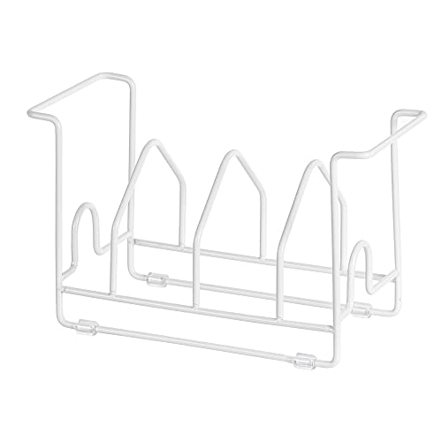 LINFIDITE Plate Holder Organizer Cutting Board Holder Pot Pan Lids Rack Dish Storage Rack Kitchen Cupboard Counter Organiser Stand for Plate Baking Tray Pot Lid Cutting Boards,Premium Steel White