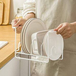 LINFIDITE Plate Holder Organizer Cutting Board Holder Pot Pan Lids Rack Dish Storage Rack Kitchen Cupboard Counter Organiser Stand for Plate Baking Tray Pot Lid Cutting Boards,Premium Steel White