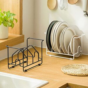 LINFIDITE Plate Holder Organizer Cutting Board Holder Pot Pan Lids Rack Dish Storage Rack Kitchen Cupboard Counter Organiser Stand for Plate Baking Tray Pot Lid Cutting Boards,Premium Steel White