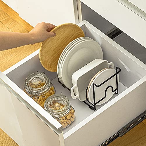 LINFIDITE Plate Holder Organizer Cutting Board Holder Pot Pan Lids Rack Dish Storage Rack Kitchen Cupboard Counter Organiser Stand for Plate Baking Tray Pot Lid Cutting Boards,Premium Steel White