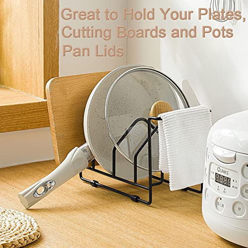 LINFIDITE Plate Holder Organizer Cutting Board Holder Pot Pan Lids Rack Dish Storage Rack Kitchen Cupboard Counter Organiser Stand for Plate Baking Tray Pot Lid Cutting Boards,Premium Steel White