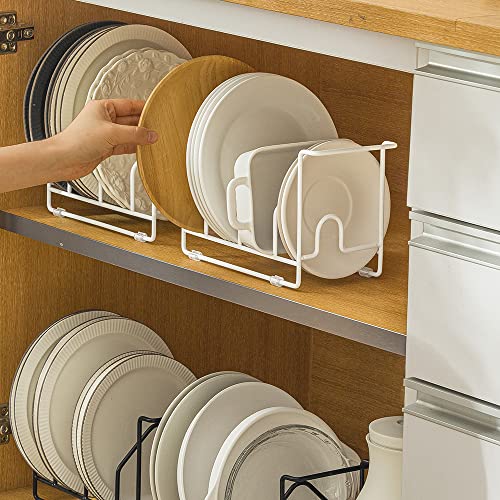 LINFIDITE Plate Holder Organizer Cutting Board Holder Pot Pan Lids Rack Dish Storage Rack Kitchen Cupboard Counter Organiser Stand for Plate Baking Tray Pot Lid Cutting Boards,Premium Steel White