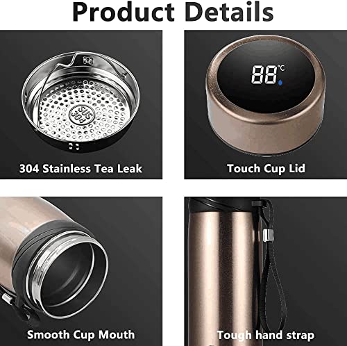 21 Oz Coffee thermos, Smart Coffee bottle, LED Temperature Display Tea Infuser Bottle, Sports Water Bottle, Double Wall Vacuum Insulated Water Bottle, Stay Hot or Cold for 24 Hours