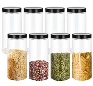 lawei 8 pack 34 oz clear plastic jars with black lids – plastic food storage jars for kitchen & household storage of dry goods, nuts, cookie and more