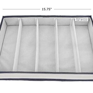 Chapman & Grand Flatware Storage Chest with Lid for Utensils, Silverware, Flatware – Securely Sewn Dividers with Large Capacity (Light Beige-Navy)