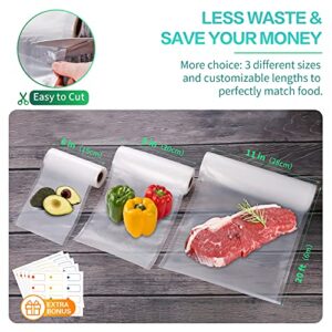 DRKIO Vacuum Sealer Bags - 6 Pack for Food Saver 11"x20' and 8"x20' and 6"x20' Heavy Duty Commercial Grade Vac Seal Rolls Great for Sous Vide Meal Prep Freezer Food Storage Seal a Meal