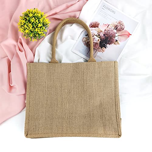 Jute Tote Bags, Burlap Bags with Laminated Interior and Soft Handles, Reusable Shopping Bags Grocery Bag, Blank Burlap Tote for Embroidery DIY Art Crafts, Decoration, Printing (6Pcs Horizontal style)