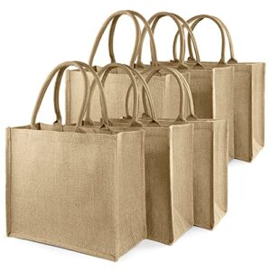 jute tote bags, burlap bags with laminated interior and soft handles, reusable shopping bags grocery bag, blank burlap tote for embroidery diy art crafts, decoration, printing (6pcs horizontal style)