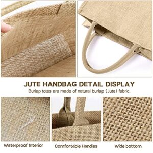 Jute Tote Bags, Burlap Bags with Laminated Interior and Soft Handles, Reusable Shopping Bags Grocery Bag, Blank Burlap Tote for Embroidery DIY Art Crafts, Decoration, Printing (6Pcs Horizontal style)