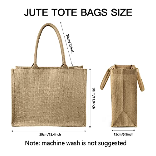 Jute Tote Bags, Burlap Bags with Laminated Interior and Soft Handles, Reusable Shopping Bags Grocery Bag, Blank Burlap Tote for Embroidery DIY Art Crafts, Decoration, Printing (6Pcs Horizontal style)