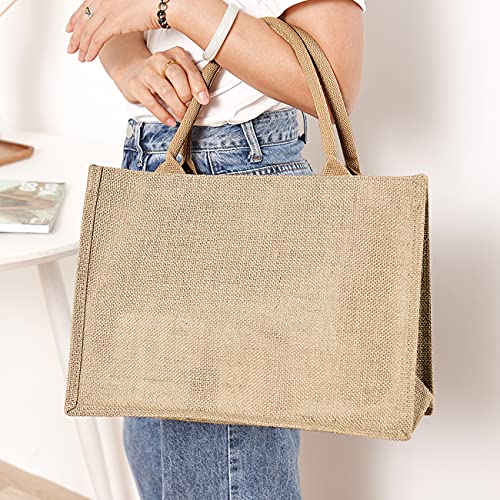 Jute Tote Bags, Burlap Bags with Laminated Interior and Soft Handles, Reusable Shopping Bags Grocery Bag, Blank Burlap Tote for Embroidery DIY Art Crafts, Decoration, Printing (6Pcs Horizontal style)