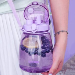 MOIOIBE Kawaii Water Bottle with Straw 45oz Water Bottles with Two Ways to Dinking Modern Water Jug for Women/Teen Girl/School Purple Cute Water Bottles With Strap