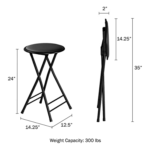 24-Inch Counter Height Bar Stool – Backless Folding Chair with 300lb Capacity for Kitchen, Recreation Room, or Game Room by Trademark Home (Black) Set of 1