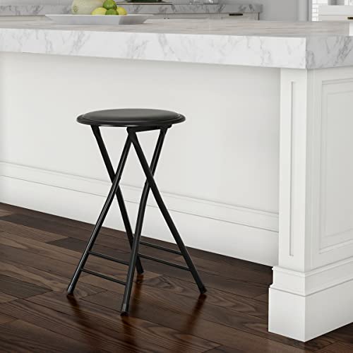 24-Inch Counter Height Bar Stool – Backless Folding Chair with 300lb Capacity for Kitchen, Recreation Room, or Game Room by Trademark Home (Black) Set of 1