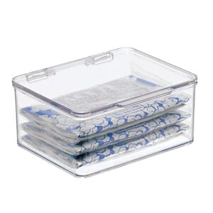 mDesign Plastic Kitchen Pantry and Fridge Storage Organizer Box Containers with Hinged Lid for Shelves or Cabinets, Holds Food, Snacks, Canned Drinks, Seasoning, Condiments, or Utensils, 4 Pack, Clear