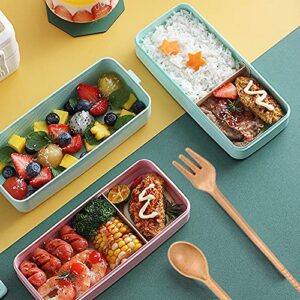 Iteryn Bento Adults Lunch Box, Stackable Bento Box, 3-In-1 Compartment - Wheat Straw, Leakproof Eco-Friendly Bento Lunch Box Meal Prep Containers