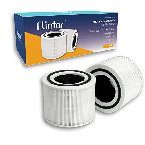 Flintar Core 300 True HEPA Replacement Filters, Compatible with LEVOIT Core 300, Core 300S VortexAir Air Purifier, 3-in-1 H13 Grade True HEPA Filter Replacement, Core 300-RF, 2-Pack