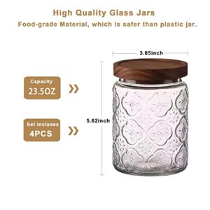 Snminetal Vintage Glass Kitchen Storage Counter Sealed Jar, Kitchen Glass Food Storage Containers, With Airtight Wood Lid for Cookies, Candy, Coffee Beans,Tea,Flour,Grains,Food Storage Containers 24oz（4PCS）