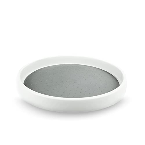 VOLCANOES CLUB 10 Inch Rotating Lazy Susan Organizer - Non-Skid Lazy Susan Turntable for Spice Rack / Cabinet / Pantry / Refrigerator - Perfect for Kitchen / Bathroom / Office - (White & Gray)