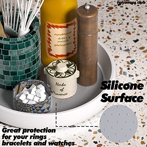 VOLCANOES CLUB 10 Inch Rotating Lazy Susan Organizer - Non-Skid Lazy Susan Turntable for Spice Rack / Cabinet / Pantry / Refrigerator - Perfect for Kitchen / Bathroom / Office - (White & Gray)
