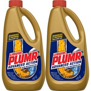 liquid-plumr advanced action clog destroyer gel, hair clog eliminator, drain clog remover, liquid drain cleaner for kitchen and bathroom use, safe for all pipes, 32 ounces (pack of 2)
