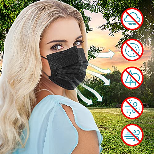 Black Disposable Face Masks, 50 Pack Face Mask 3 Ply Disposable Masks