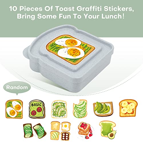 Sandwich Containers, 4pcs Sandwich Containers for Lunch Boxes with 10 Sheets Toast Graffiti Stickers, Food Storage Sandwich Box with Lid, BPA Free, Microwave & Dishwasher Safe, for Kids or Adults.