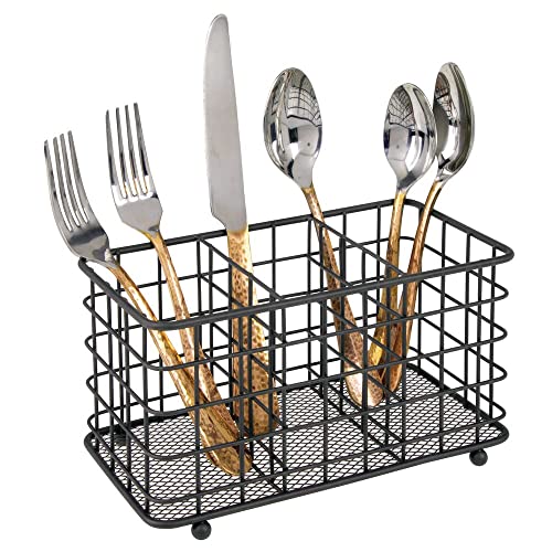 mDesign Farmhouse Modern Metal Wire Cutlery and Utensil Storage Organizer Bin for Kitchen, Pantry, Table and Countertop - Utensil Caddy Holds Forks, Knives, Spoons, Napkins - 3 Sections - Black