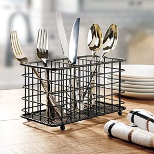 mDesign Farmhouse Modern Metal Wire Cutlery and Utensil Storage Organizer Bin for Kitchen, Pantry, Table and Countertop - Utensil Caddy Holds Forks, Knives, Spoons, Napkins - 3 Sections - Black