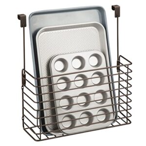 mdesign metal wire kitchen bakeware organizer basket – hang over cabinet door – storage for baking sheets, cupcake tins, cutting boards, foil, or plastic wrap – concerto collection – bronze
