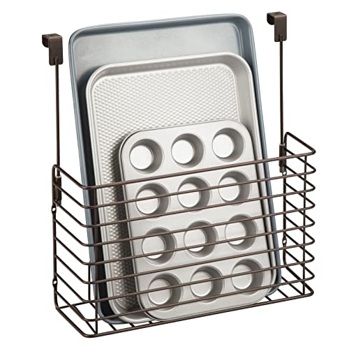 mDesign Metal Wire Kitchen Bakeware Organizer Basket - Hang Over Cabinet Door - Storage for Baking Sheets, Cupcake Tins, Cutting Boards, Foil, or Plastic Wrap - Concerto Collection - Bronze