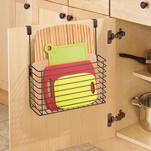 mDesign Metal Wire Kitchen Bakeware Organizer Basket - Hang Over Cabinet Door - Storage for Baking Sheets, Cupcake Tins, Cutting Boards, Foil, or Plastic Wrap - Concerto Collection - Bronze