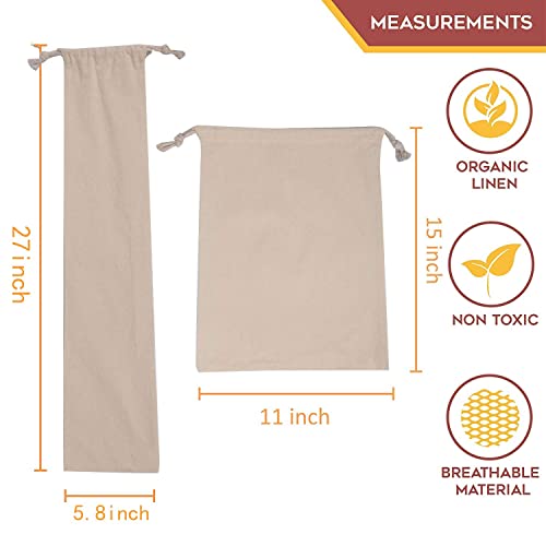 Linen Bread Bags Reusable Bread Bags For Homemade Bread, Homemade Artisan Bread Storage,Linen storage Bread Bags For Home(Size 3-11x15 in, 2-27x5.8 in）