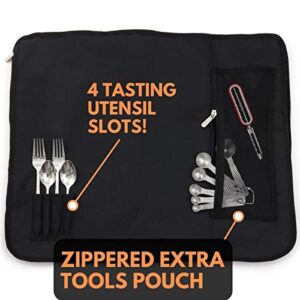 Chef’s Knife Roll Bag (14 slots) Holds 10 Knives PLUS Meat Cleaver, Utility Pocket, AND 4 Tasting Spoons! Our Durable Knife Carrier Includes Shoulder Strap and Name Card Holder. (Knives Not Included)
