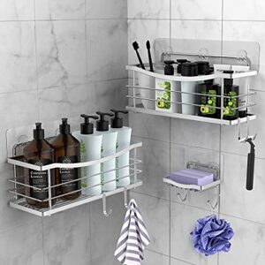 odesign adhesive shower caddy no drilling with soap dish 3 tiers stainless steel shower organizer for shampoo conditioner bathroom organizer accessories with removable hooks wall mounted – rustproof