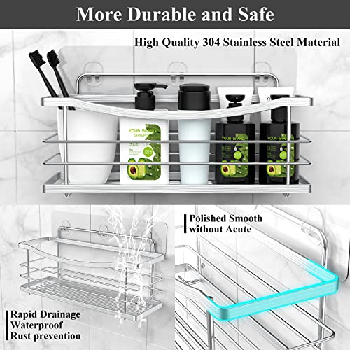 ODesign Adhesive Shower Caddy No Drilling with Soap Dish 3 Tiers Stainless Steel Shower Organizer for Shampoo Conditioner Bathroom Organizer Accessories with Removable Hooks Wall Mounted - RUSTPROOF
