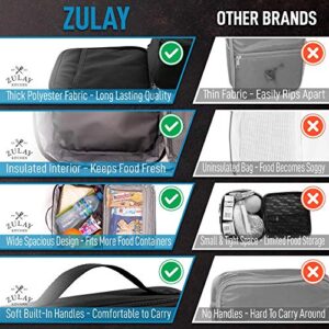 Zulay Insulated Lunch Bag - Thermal Kids Lunch Bag With Spacious Compartment & Built-In Handle - Portable Back To School Lunch Bag For Kids, Boys, & Girls To Keep Food Fresh (Black)