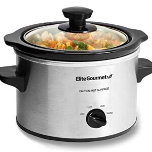 Elite Gourmet MST-250XS# Electric Slow Cooker Ceramic Pot, with Adjustable Temp, Entrees, Sauces, Soups, Roasts, Stews & Dips, Dishwasher Safe (1.5 Quart, Stainless Steel)