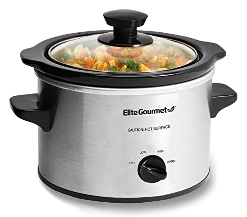 Elite Gourmet MST-250XS# Electric Slow Cooker Ceramic Pot, with Adjustable Temp, Entrees, Sauces, Soups, Roasts, Stews & Dips, Dishwasher Safe (1.5 Quart, Stainless Steel)