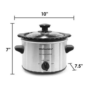 Elite Gourmet MST-250XS# Electric Slow Cooker Ceramic Pot, with Adjustable Temp, Entrees, Sauces, Soups, Roasts, Stews & Dips, Dishwasher Safe (1.5 Quart, Stainless Steel)