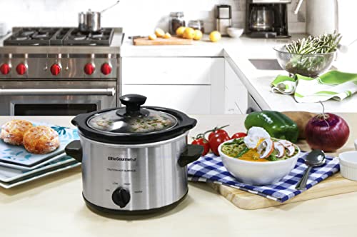 Elite Gourmet MST-250XS# Electric Slow Cooker Ceramic Pot, with Adjustable Temp, Entrees, Sauces, Soups, Roasts, Stews & Dips, Dishwasher Safe (1.5 Quart, Stainless Steel)