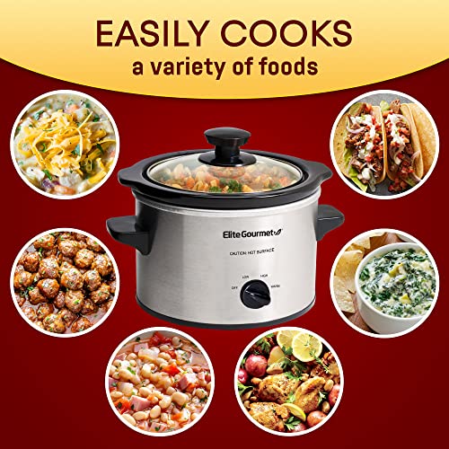 Elite Gourmet MST-250XS# Electric Slow Cooker Ceramic Pot, with Adjustable Temp, Entrees, Sauces, Soups, Roasts, Stews & Dips, Dishwasher Safe (1.5 Quart, Stainless Steel)