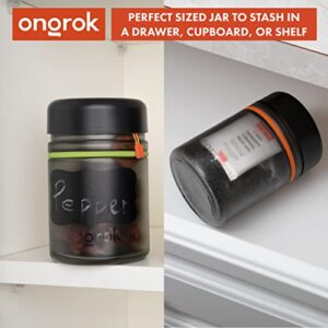 ONGROK Glass Storage Jar, 500ml, 2 Pack, Color-Coded Airtight Glass Containers, UV Herb/Spice Jar to with Child Resistant Lid, Perfect Size Jar to Store in a Drawer or Cupboard