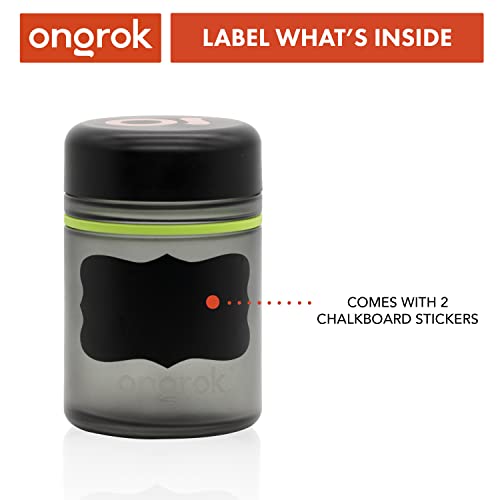 ONGROK Glass Storage Jar, 500ml, 2 Pack, Color-Coded Airtight Glass Containers, UV Herb/Spice Jar to with Child Resistant Lid, Perfect Size Jar to Store in a Drawer or Cupboard