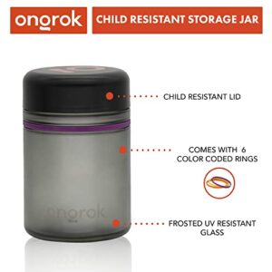 ONGROK Glass Storage Jar, 500ml, 2 Pack, Color-Coded Airtight Glass Containers, UV Herb/Spice Jar to with Child Resistant Lid, Perfect Size Jar to Store in a Drawer or Cupboard